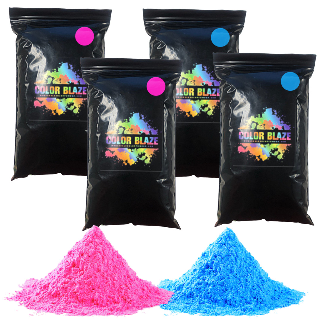 Burnout Black-Out 4 lbs Holi Powder - 2 lbs ea. Pink and Blue for Gender Reveals
