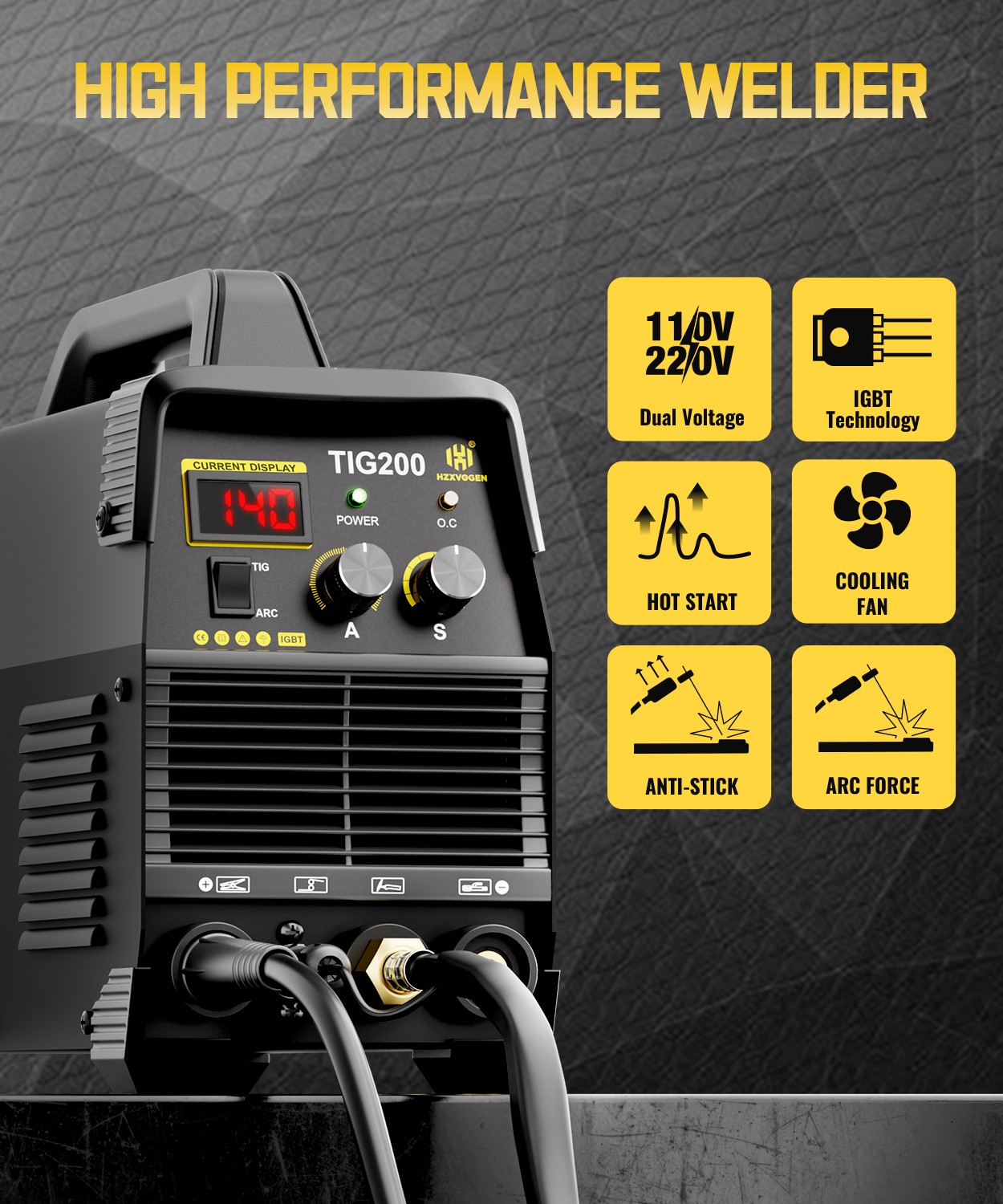 HZXVOGEN 200A TIG Welder, High-Frequency TIG/MMA 2-in-1 110/220V Welding Machine