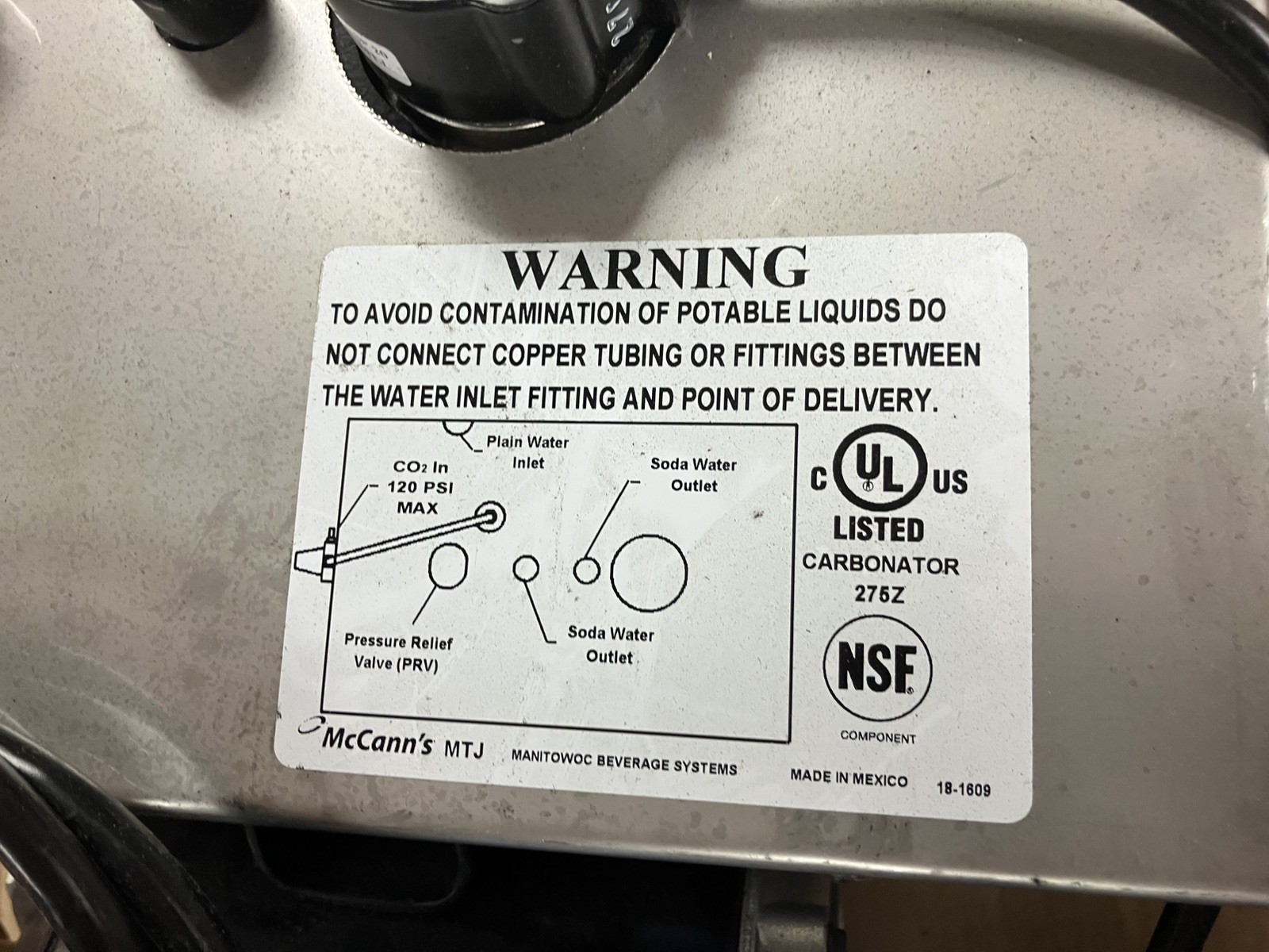McCann's MTJ Cold Carbonation Non- Recirculating Carbonator E201397 MBE
