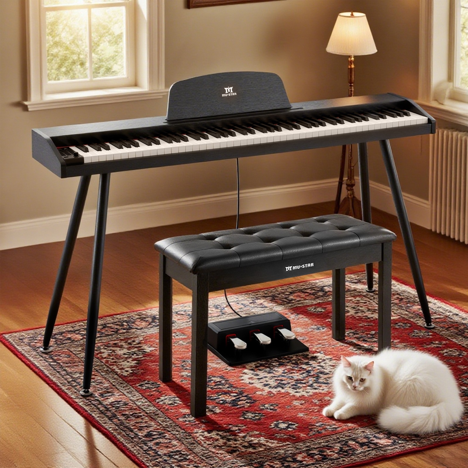 Black 88-Key Semi-Weighted Digital Piano with 3 Pedal USB/MIDI