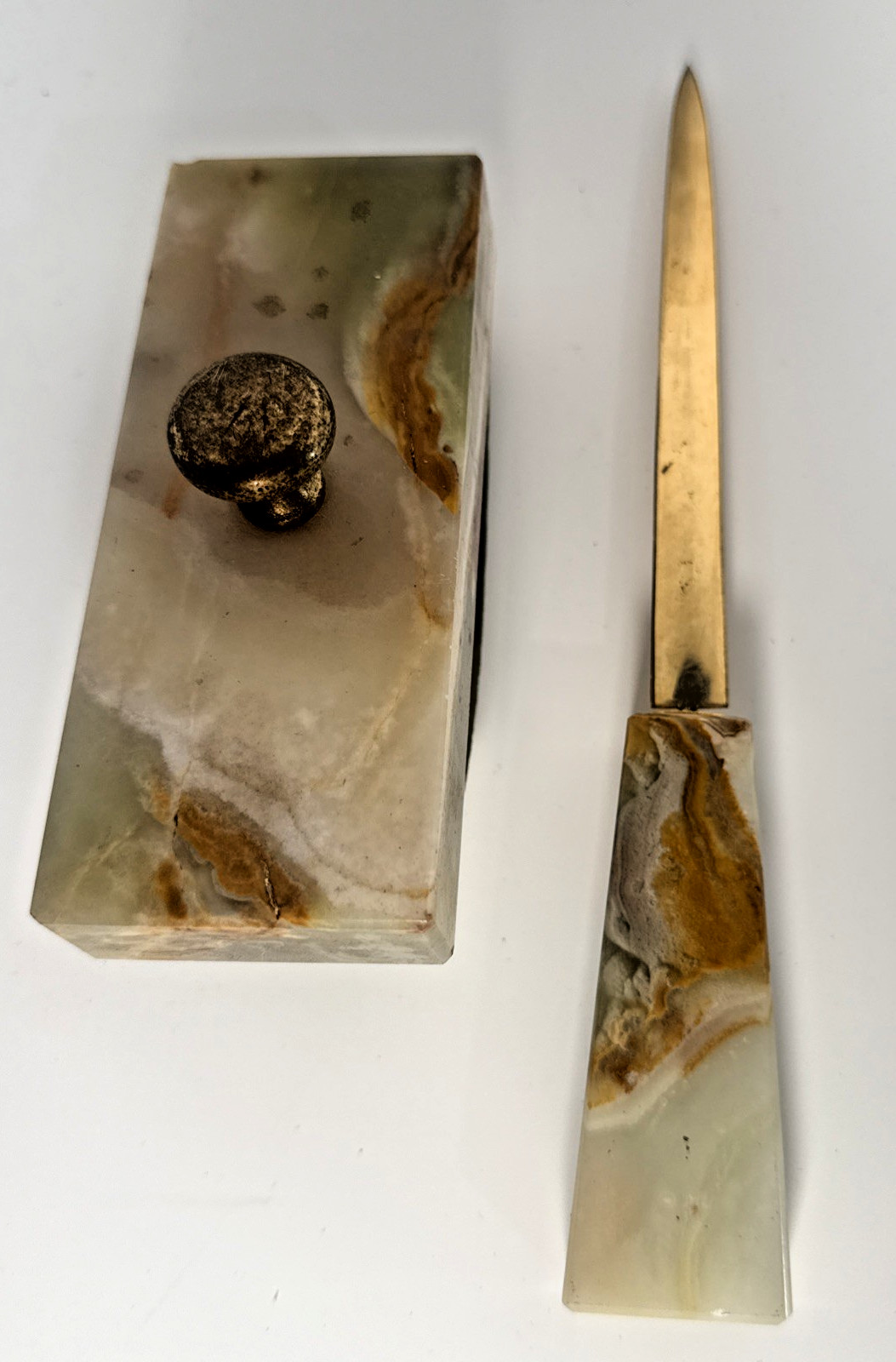 Onyx Italian Marble Rocker Desk Ink Blotter & Letter Opener