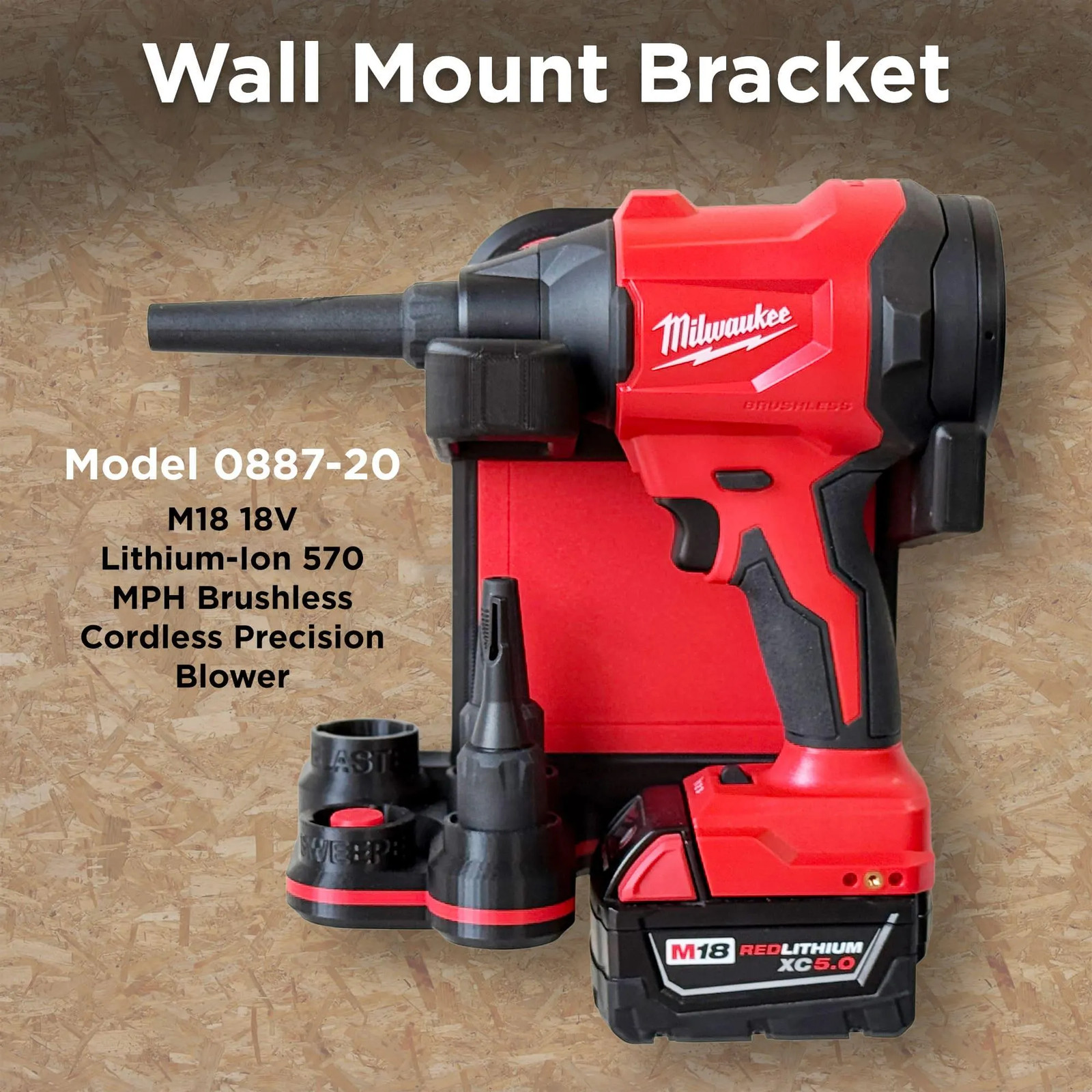 Wall Mount for Milwaukee Precision Blower – Model 0887-20