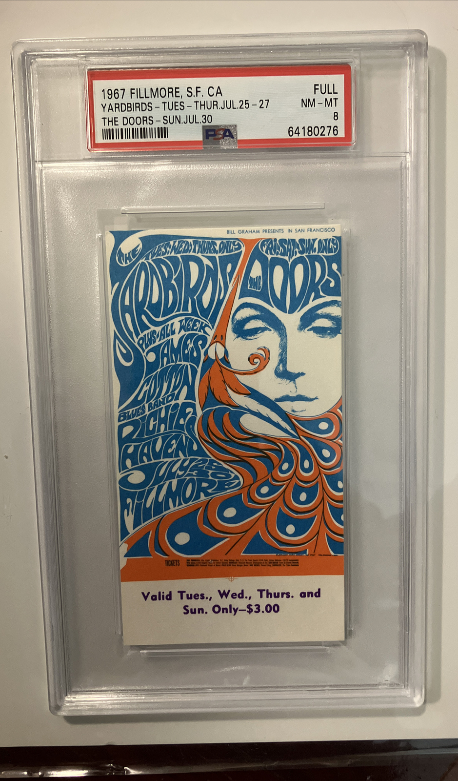 1967 the doors yardbird ticket psa full 8 nm filmore