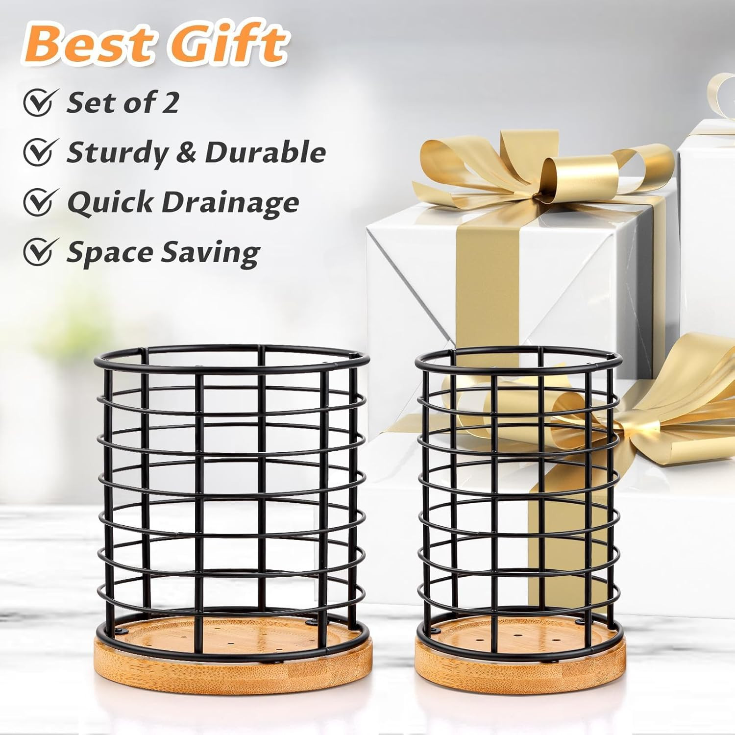 2-Piece Utensil Holders - 5.1*5.1*5.8 and 3.7*3.7*5.8 Inches Kitchen Utensil Hol