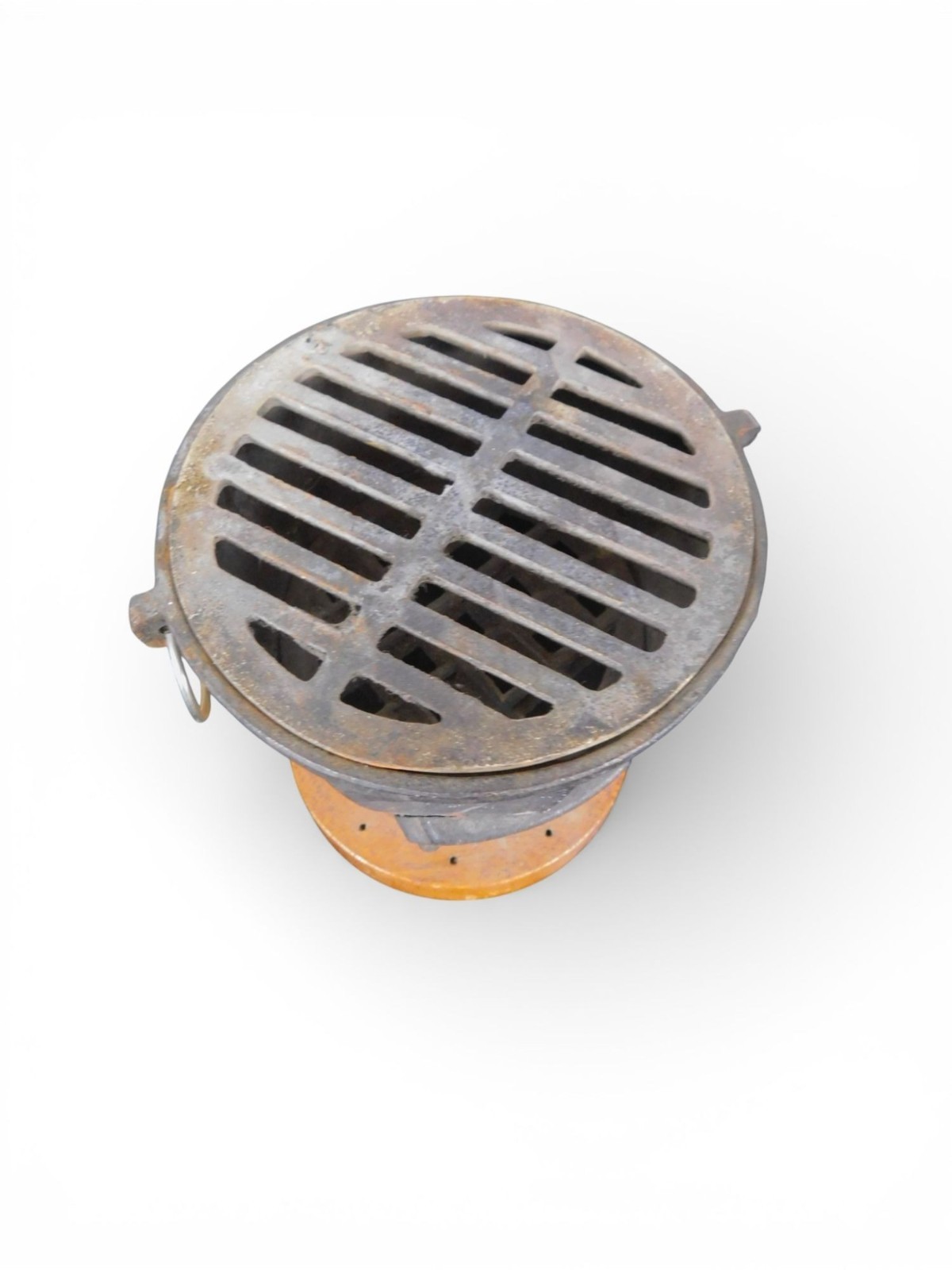 Antique Cast Iron Charcoal Brazier Incense Burner Wood Base