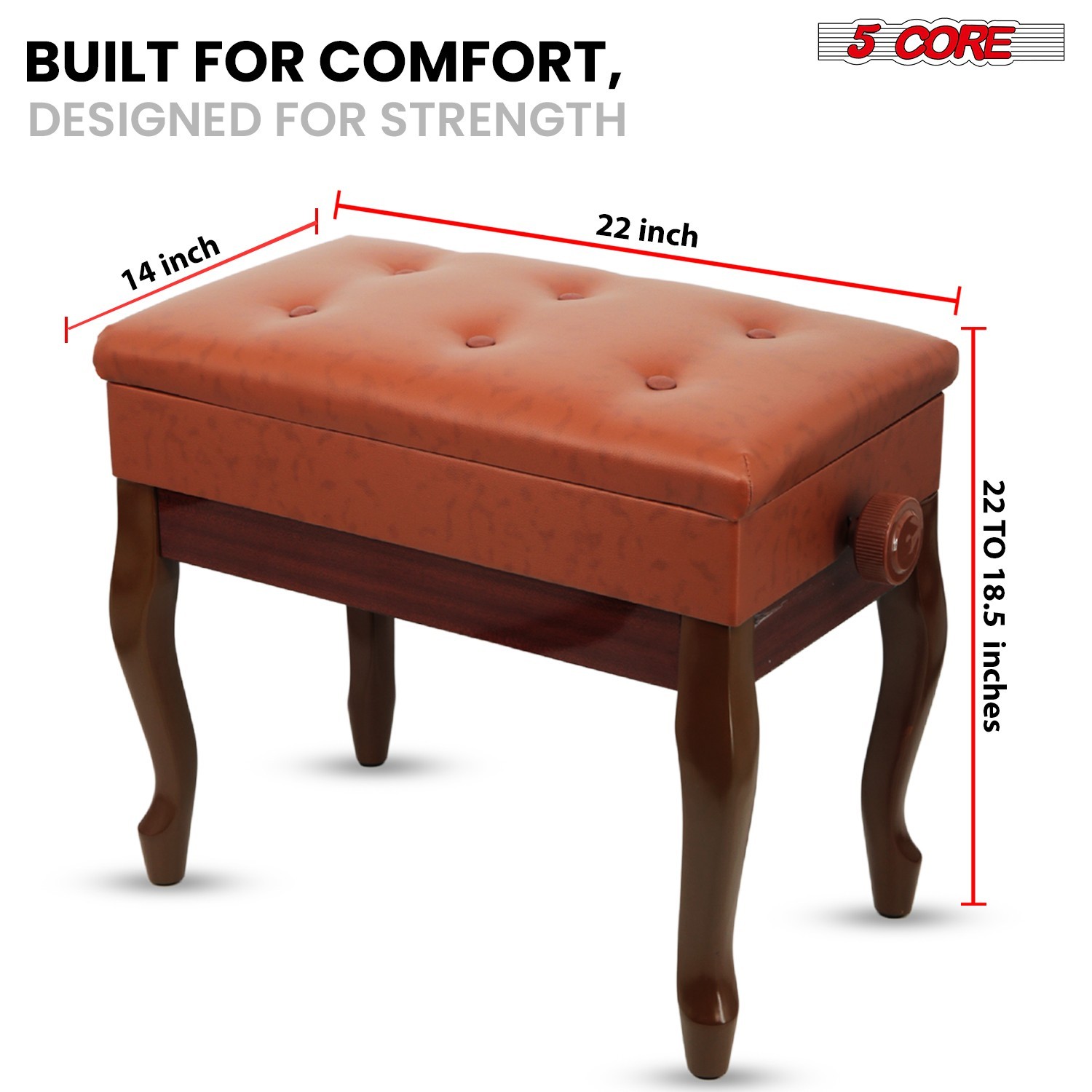 5 Core Piano Bench 3" Padded Cushioned Stool Wooden Heavy Duty Musician Chair