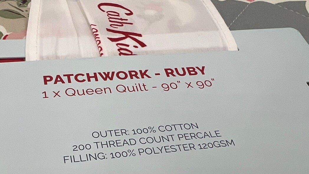 Cath Kidston Queen Quilt, Patchwork - Ruby, 100% Cotton, Polka Dot Floral, New