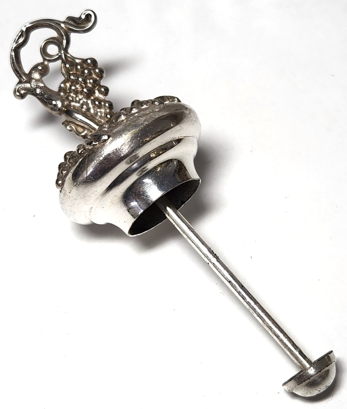 Ornate Antique Port Decanter, Silverplate Mounts, Etched Glass Bottle, Tag