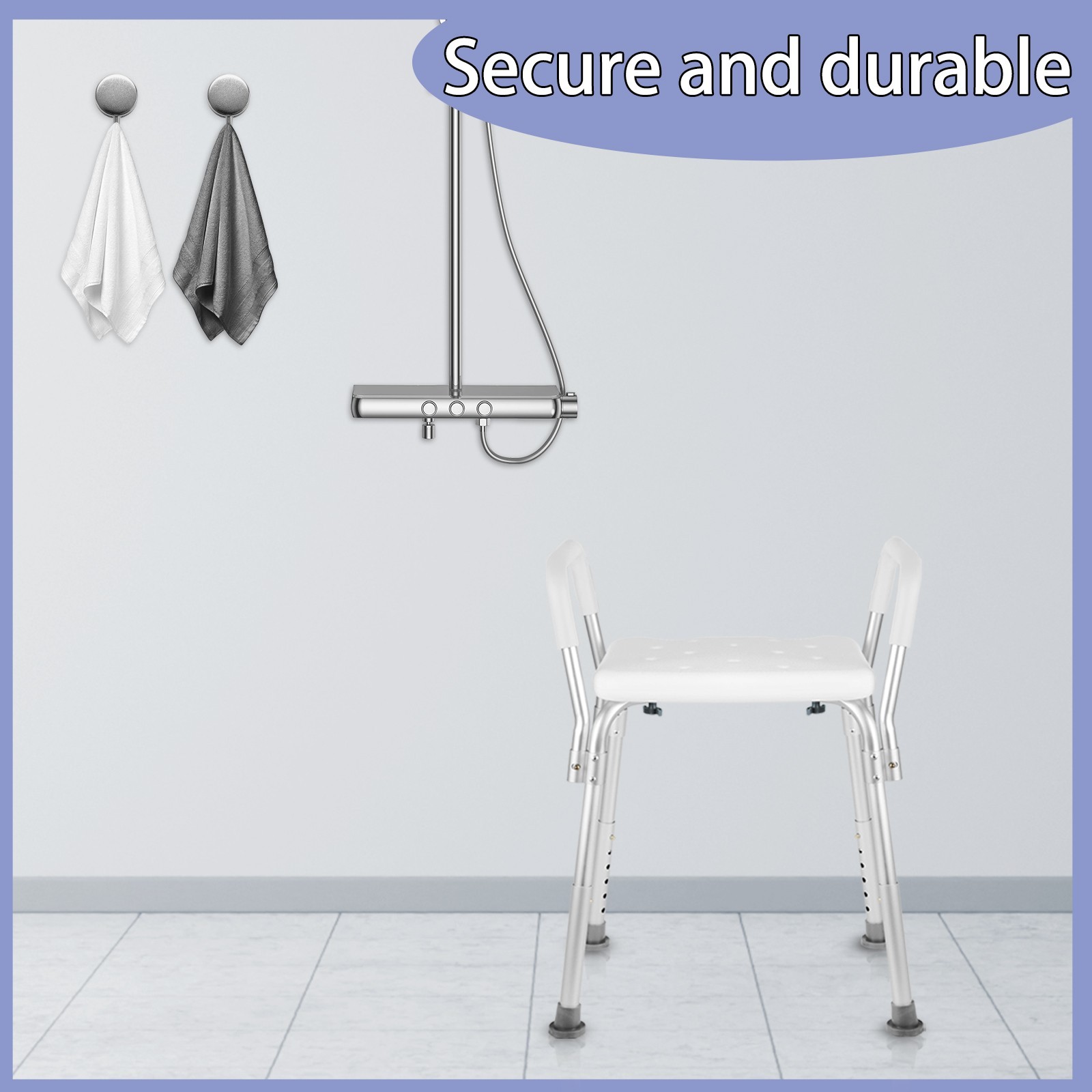 Backless Shower Chair with Arms-350 lb.capacity Bench Stool Adjustable Height