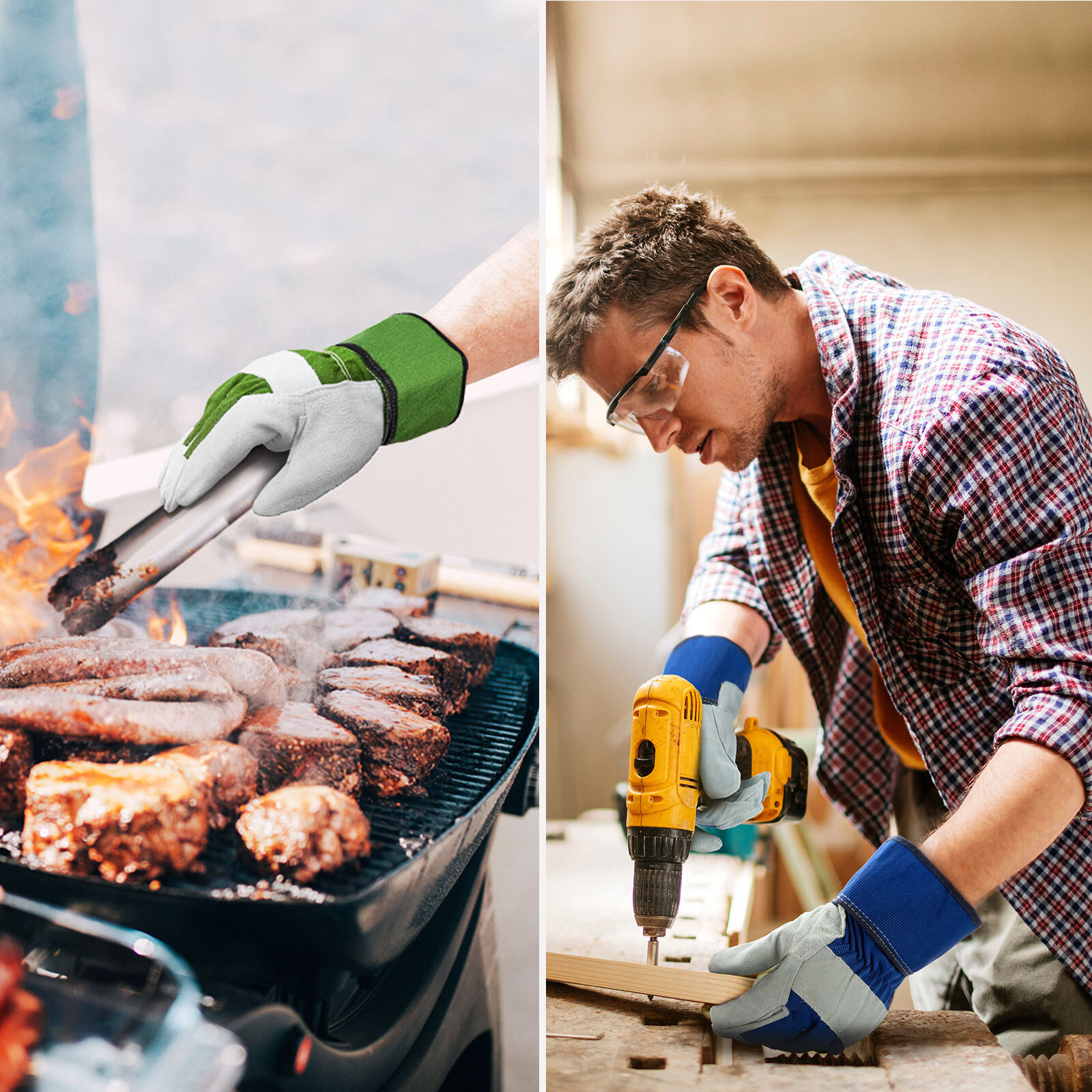 Vgo 1Pair Cow Split Leather Work/ Driver Gloves, Garden Gloves(CB3501-Blue)