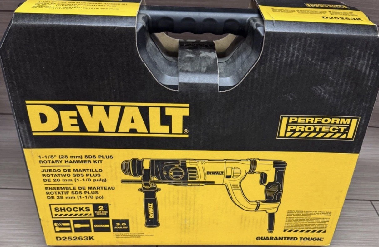 DeWALT Rotary Hammer Corded D-Handle SDS Plus SHOCKS 8.5 Amp 1-1/8-Inch D25263K
