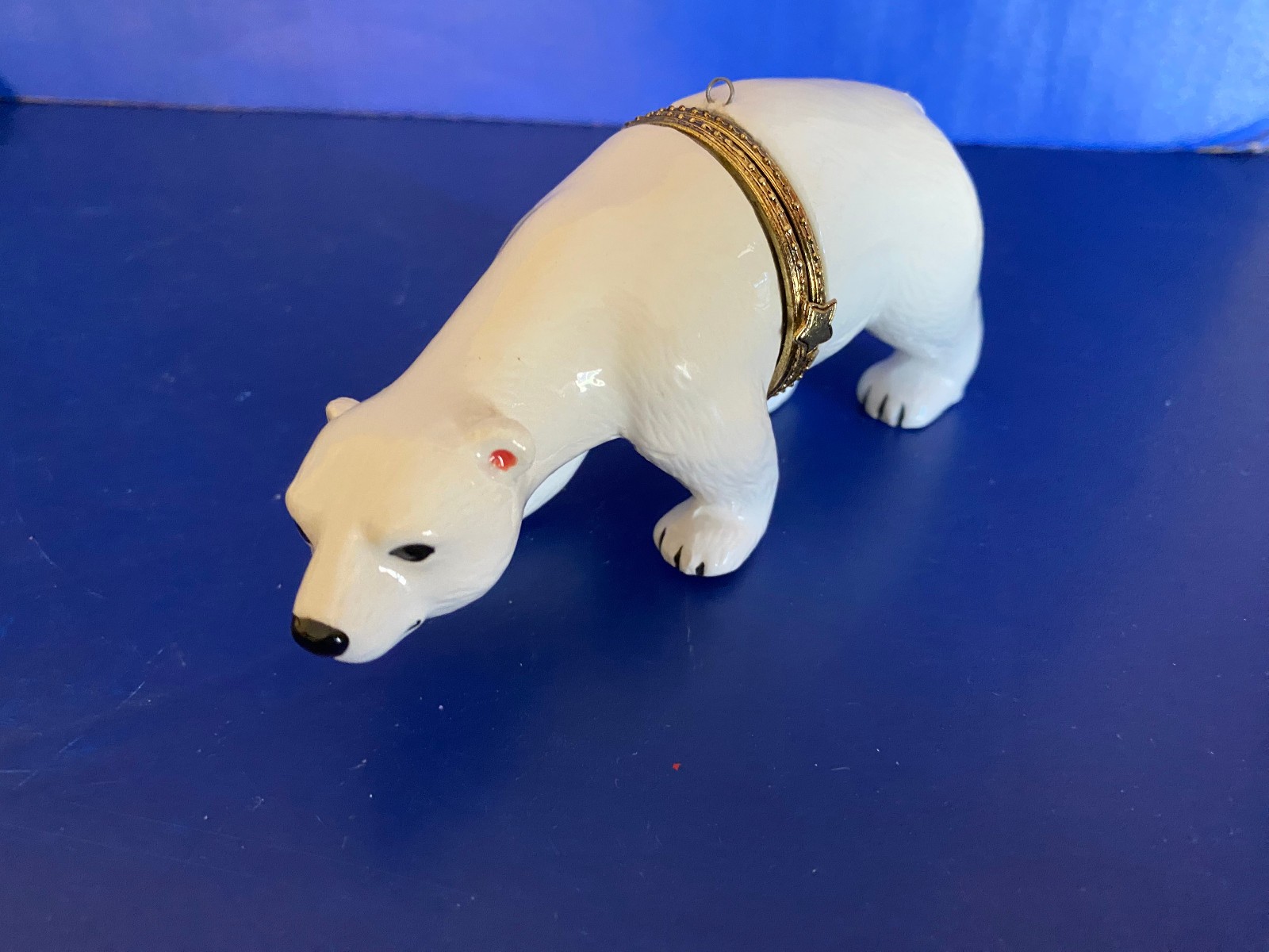Hinged Trinket Box White Polar Bear Hanging Ornament Porcelain 4 3/4" long