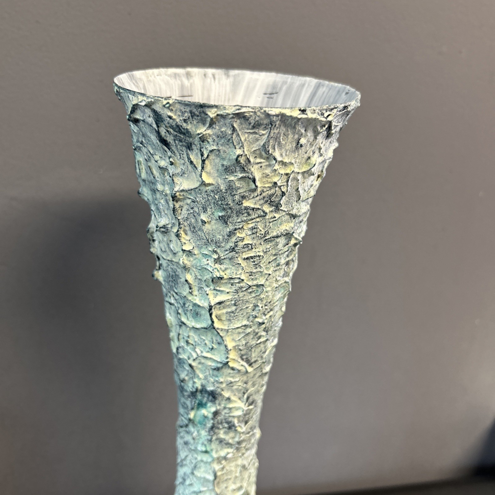Upcycled Tall Vase Grunge Moody Textured Painted White Waxed Resin Blend 15”