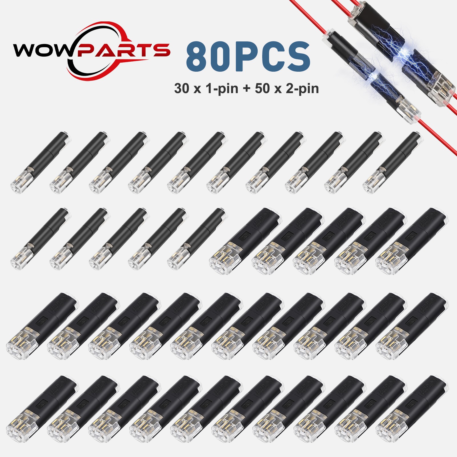 80pcs 1-Pin & 2-Pin Wire Plug-in Connector Cable Clamp Locking Buckle AWG 16-22