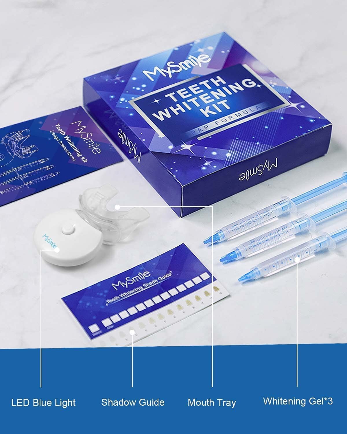 MySmile PAP Teeth Whitening Kit with 5LED Light Upper Lower Tray Whitener Gel