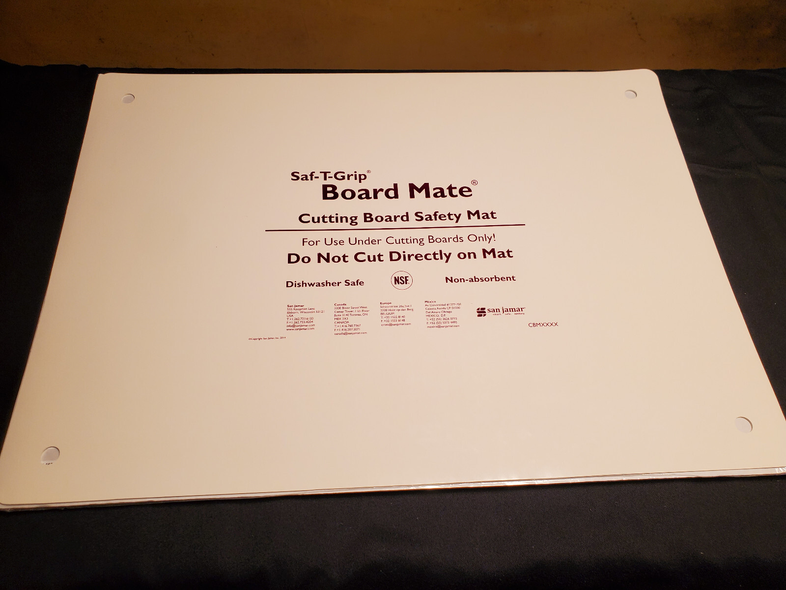 San Jamar CBM1622 Saf-T-Grip Board-Mate 22" x 16" White Cutting Board Mat