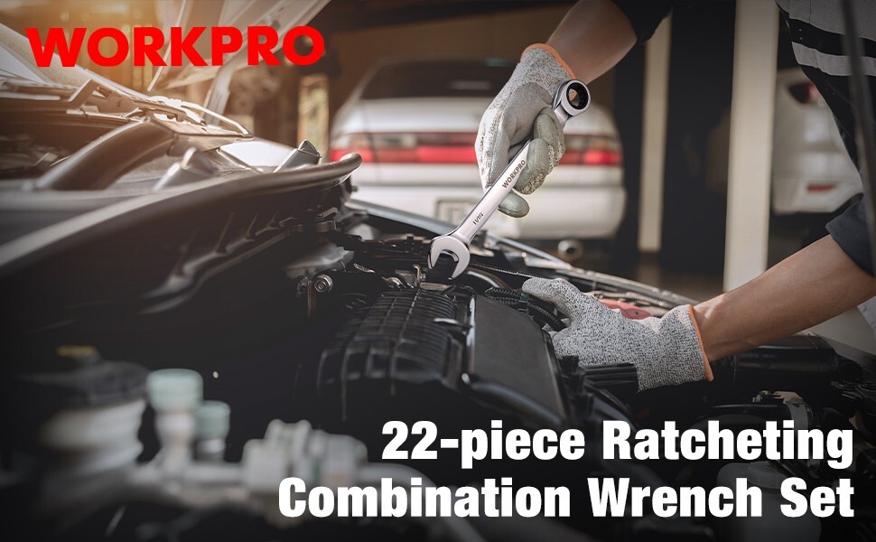 WORKPRO 22-Piece Ratcheting Combination Wrench Set 72 Teeth CR-V Metric & SAE