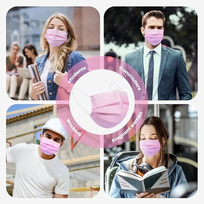 100/50 PCS Pink Protective 3 Layer Face Mask Respirator Disposable Masks BFE98%