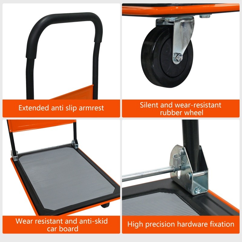 330lbs Flatbed Cart, Platform Hand Truck Heavy Duty Foldable Push Cart Dolly