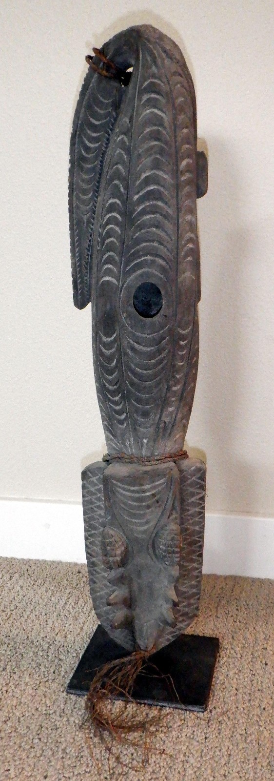 Papua New Guinea Wooden Crocodile Whistle/Flute, 22" H, 4" W with mount