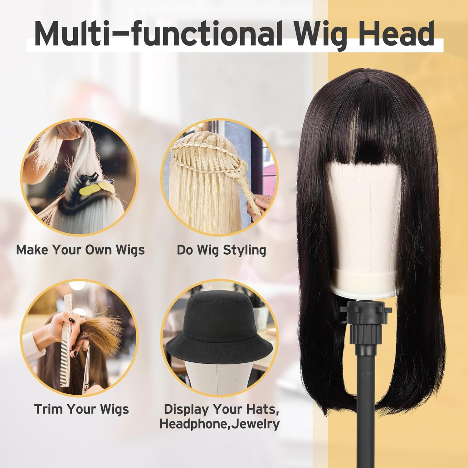 Portable Wig Holder Stand Adjustable Tripod Manikin Mannequin Head Stand Display