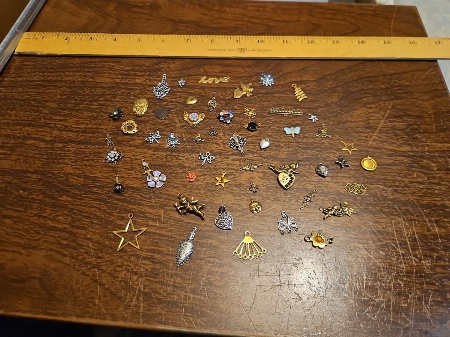 Lot Of 50 Mixed Parts Pcs France Vintage 60s Brass Stampings Findings Jewelry 23