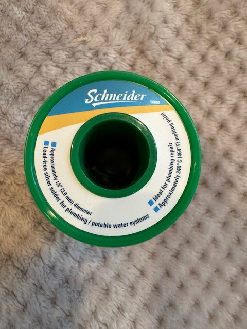 NEW SCHNEIDER Spool of 1/8" Plumbing Lead Free Silver Solder #58002 SEALED