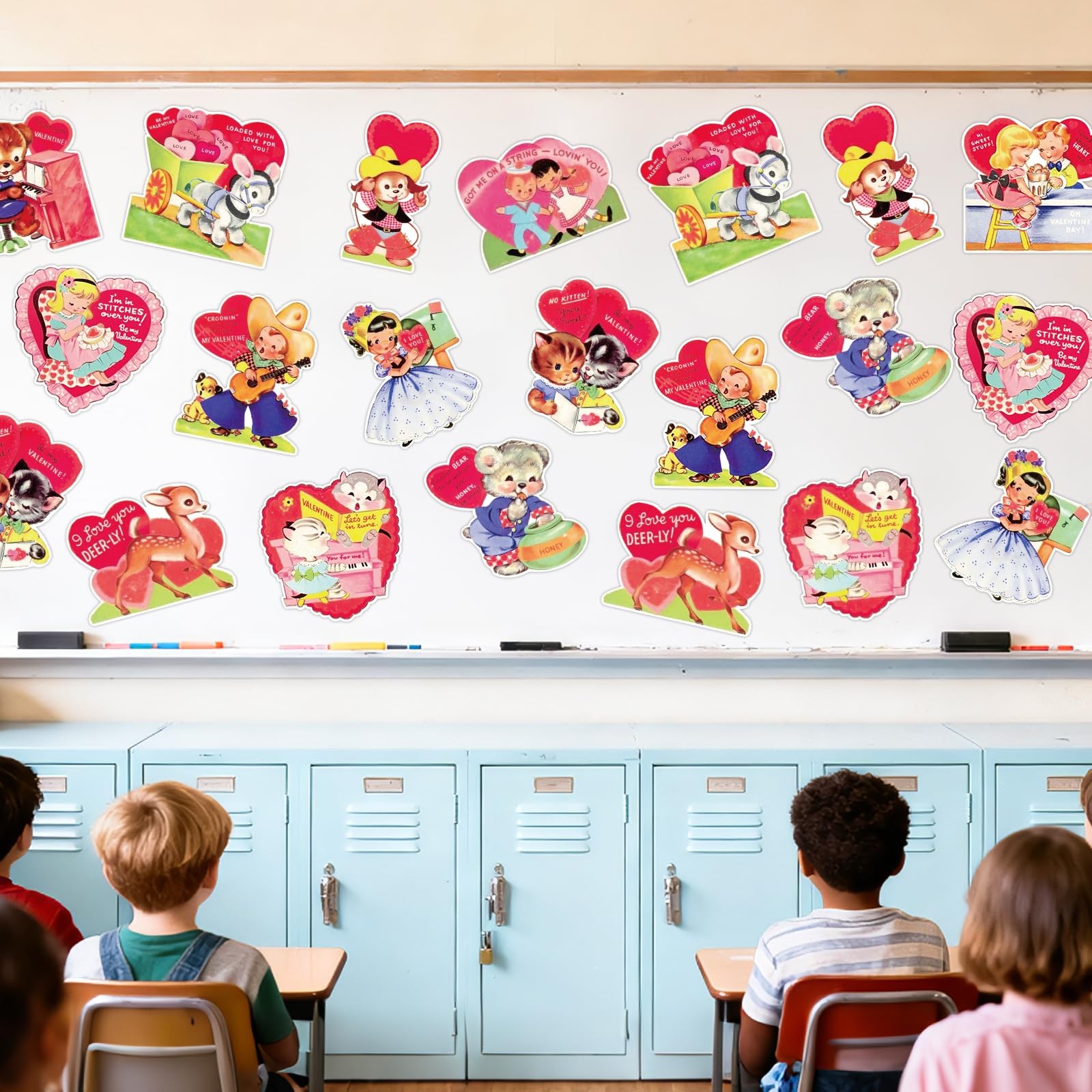 Vintage Valentine's Day Cutouts Retro 48 PCS Cardboard Hearts Classroom Decor!