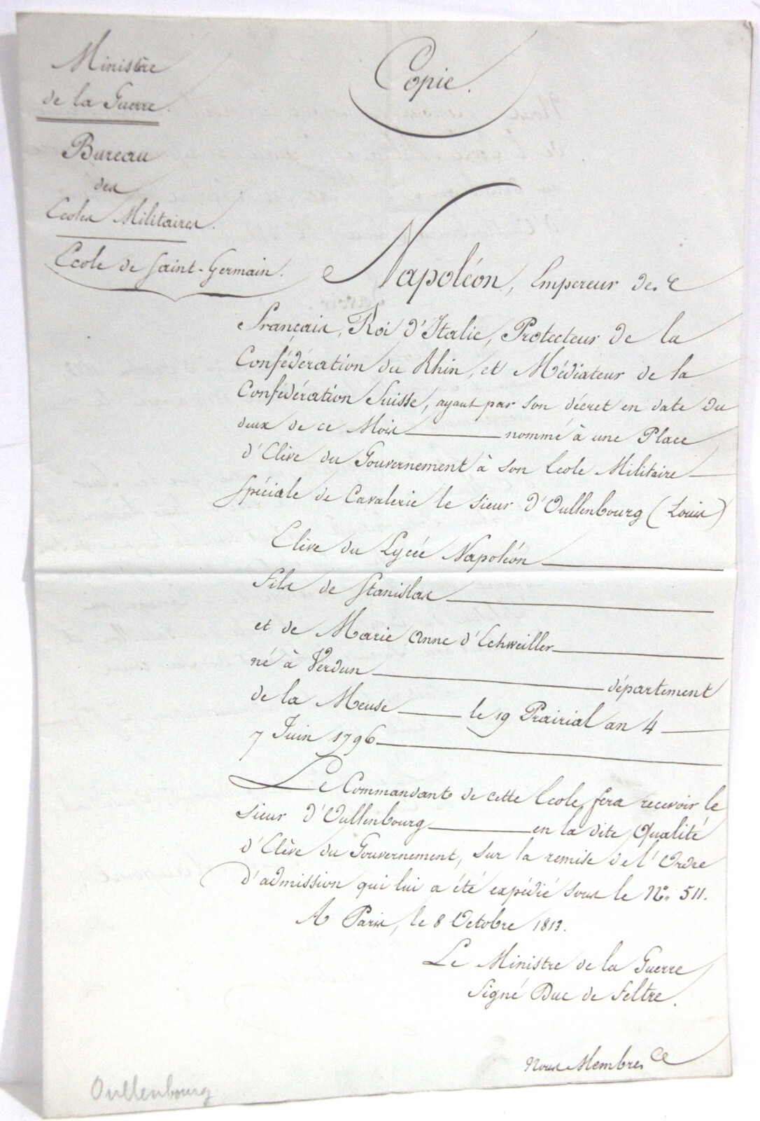 Original Napoleonic Wars Era Document – University of France c1814-15