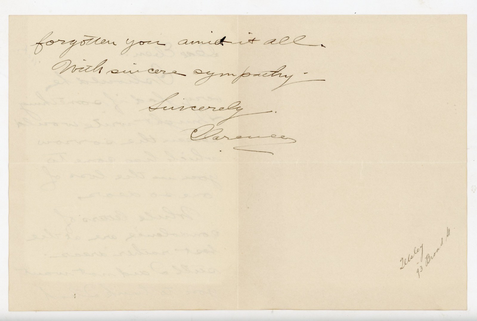 Handwritten Condolence Letter C1930's Sympathy Note “Dear Eben” Boston Dewing