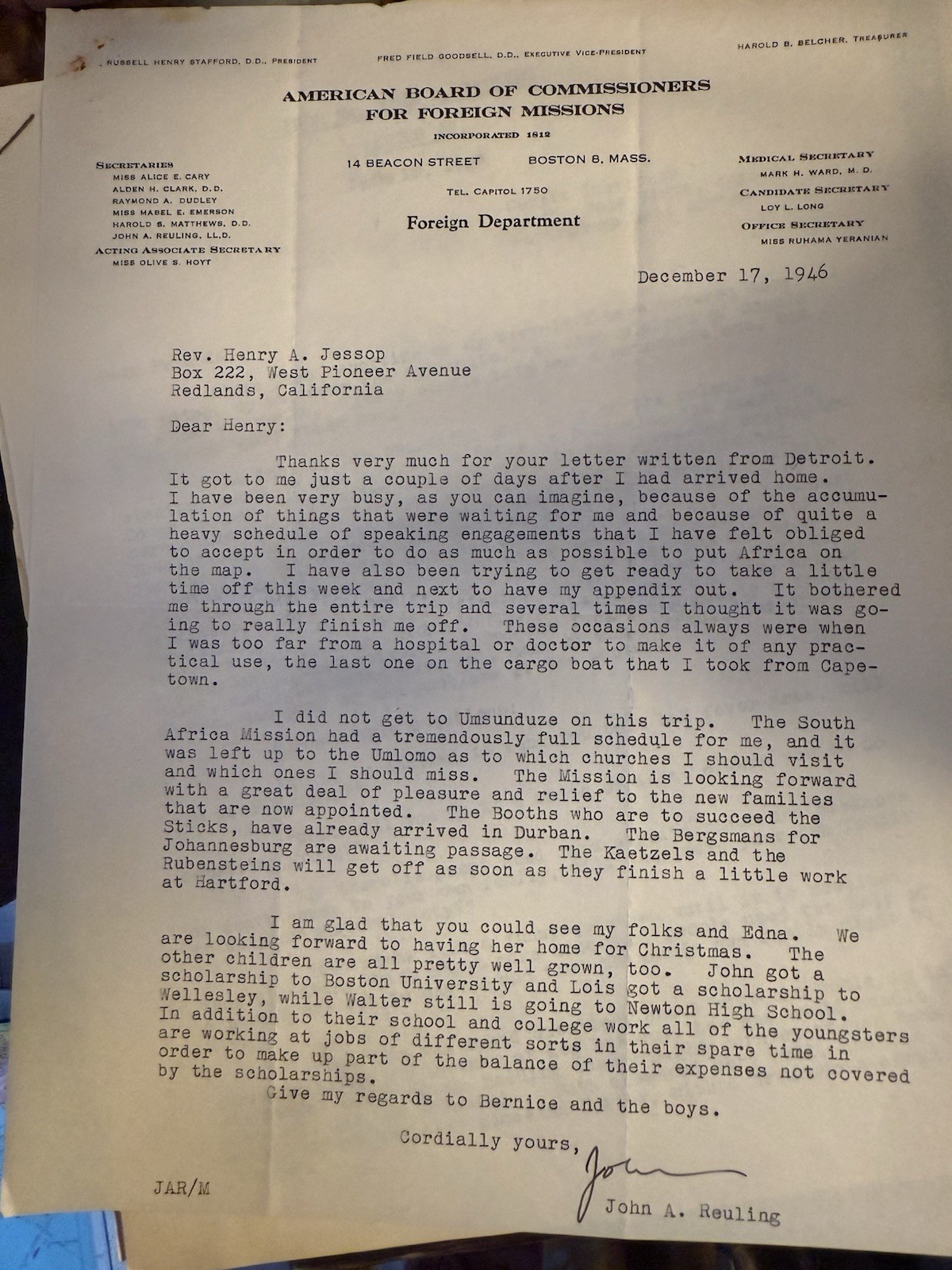 Dr. John A. Reuling Trip To Africa Missionary Work Collection Of Letters 1940s