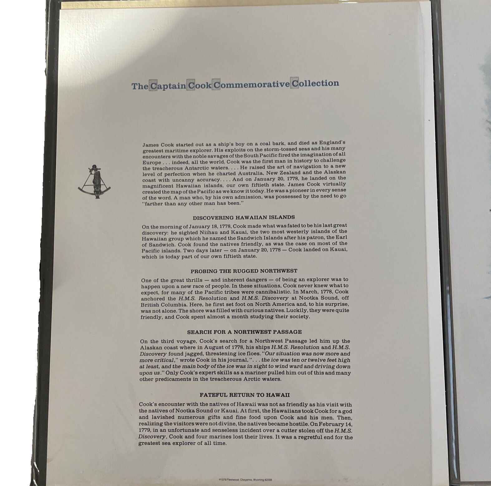 The Captain Cook Commemorative First Day Issue Collection by Fleetwood