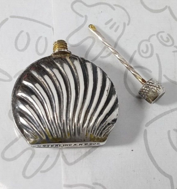 AMP Sterling Silver Mini Seashell Perfume Bottle Shell Flask 925
