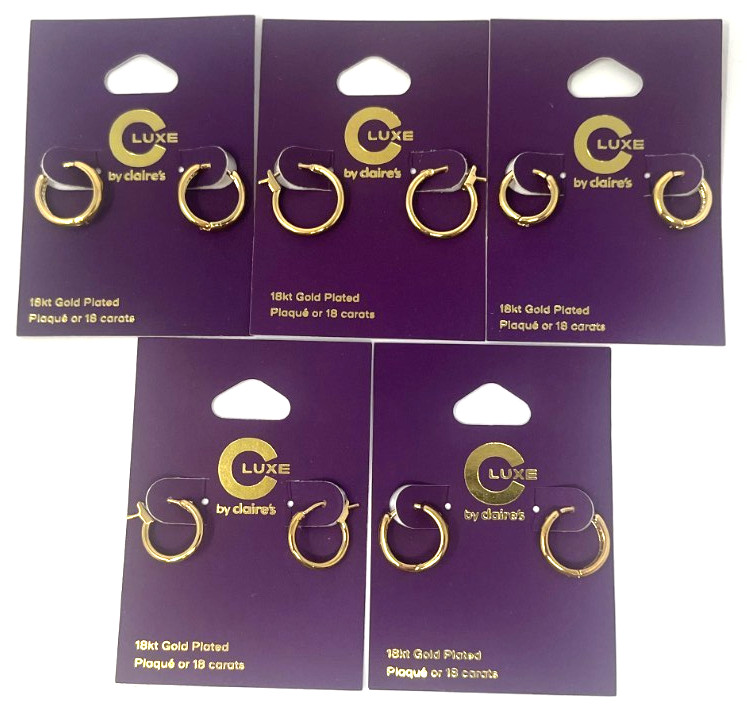 (5) C Luxe Claire's 18kt Gold Plated Earrings New In Packaging Hoops