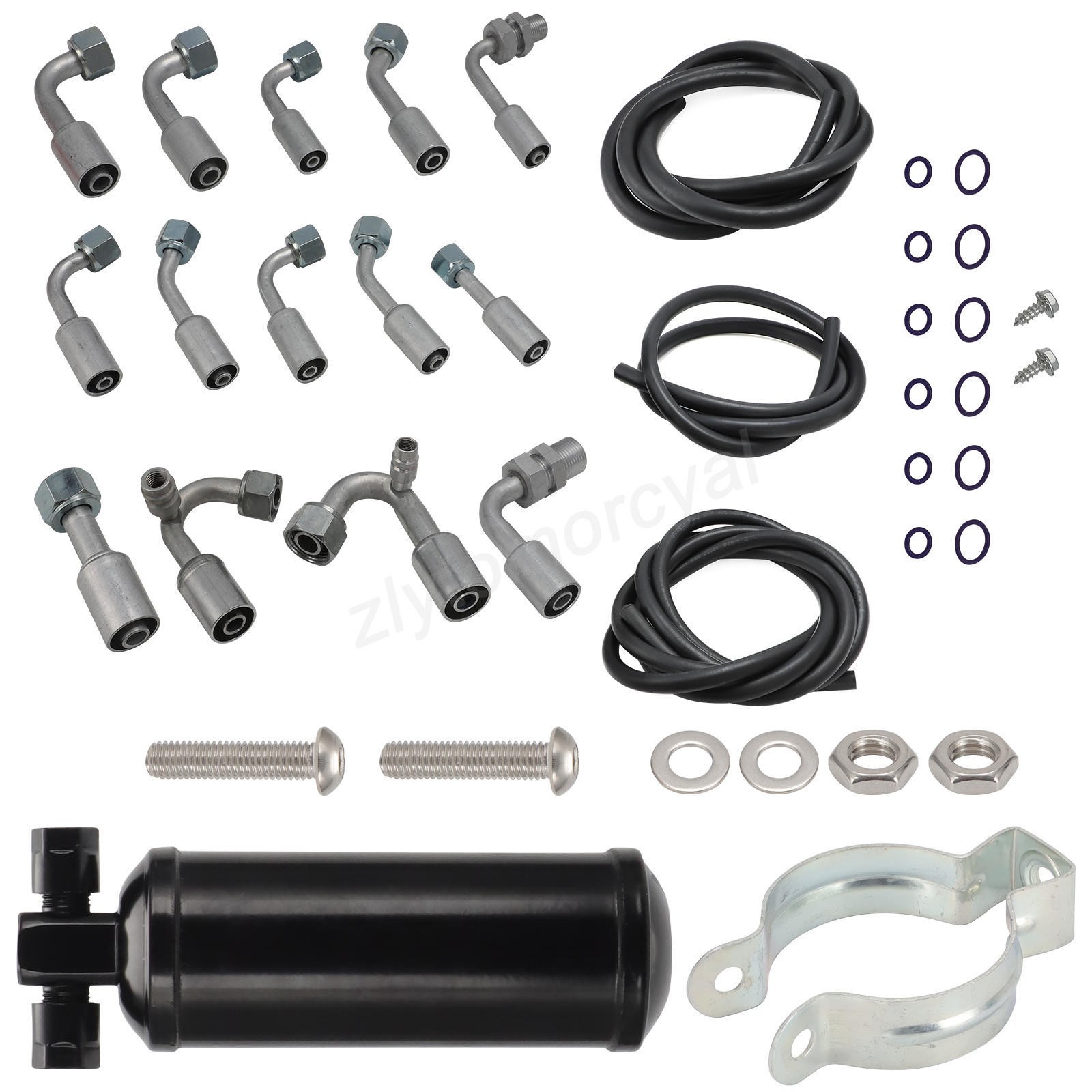 Universal 134a Air Conditioning A/C Extended Length Hose Line Kit Fittings Drier