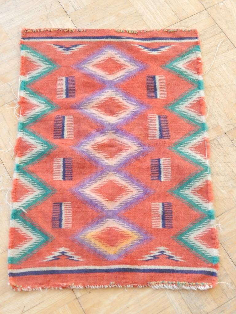 ANTIQUE 6 COLOR GERMANTOWN NAVAJO INDIAN RUG - 16.5 X 24.5" - NO RESERVE !