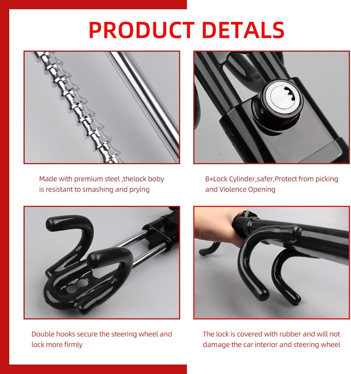 Heavy Duty Car Steering Wheel Lock Anti-Theft Security Device Universal + 2 Keys