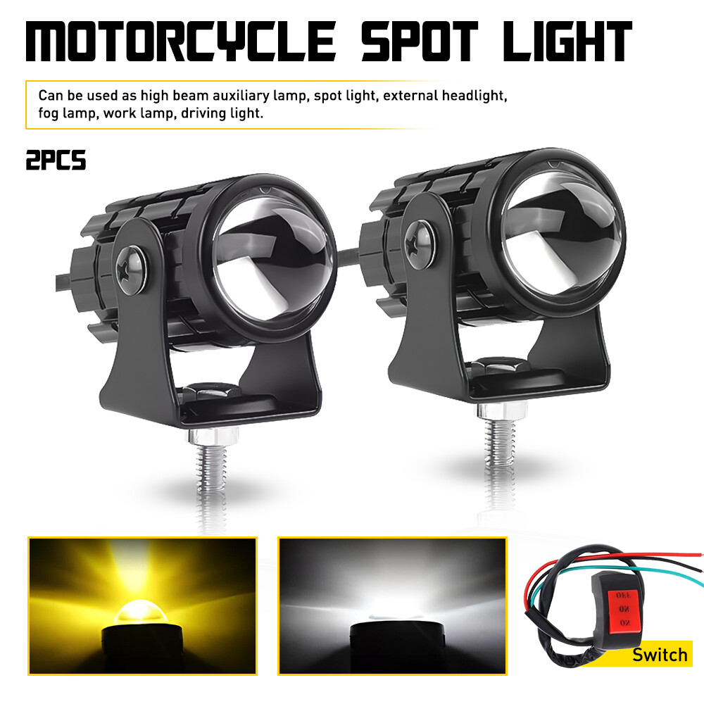 2x Motorcycle LED Headlight Fog Driving Spot Auxiliary Light Lamp Yellow White