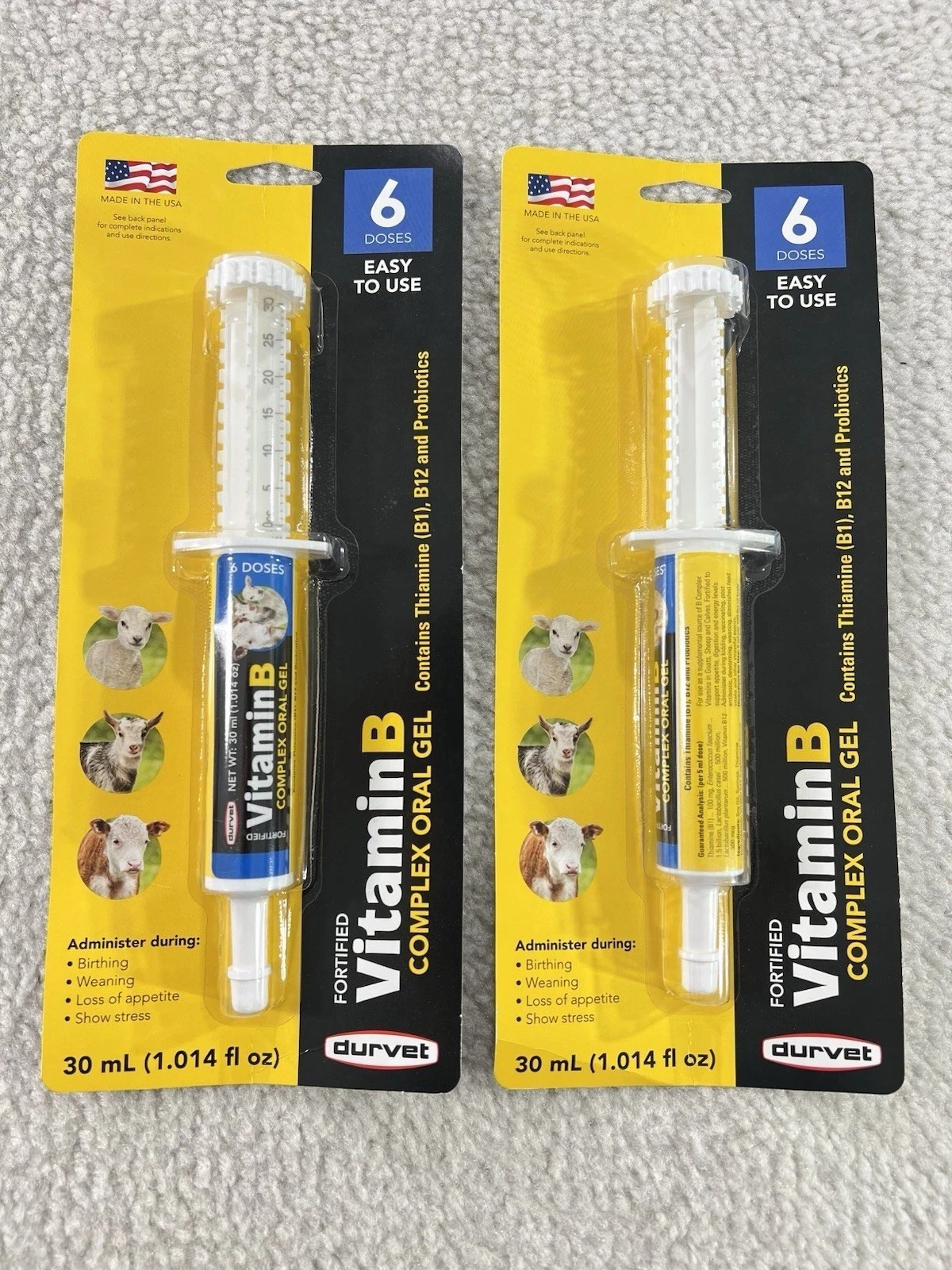 Vitamin B Complex Oral Gel for Goats Sheep Calves 30mL Durvet Lot of 2 New