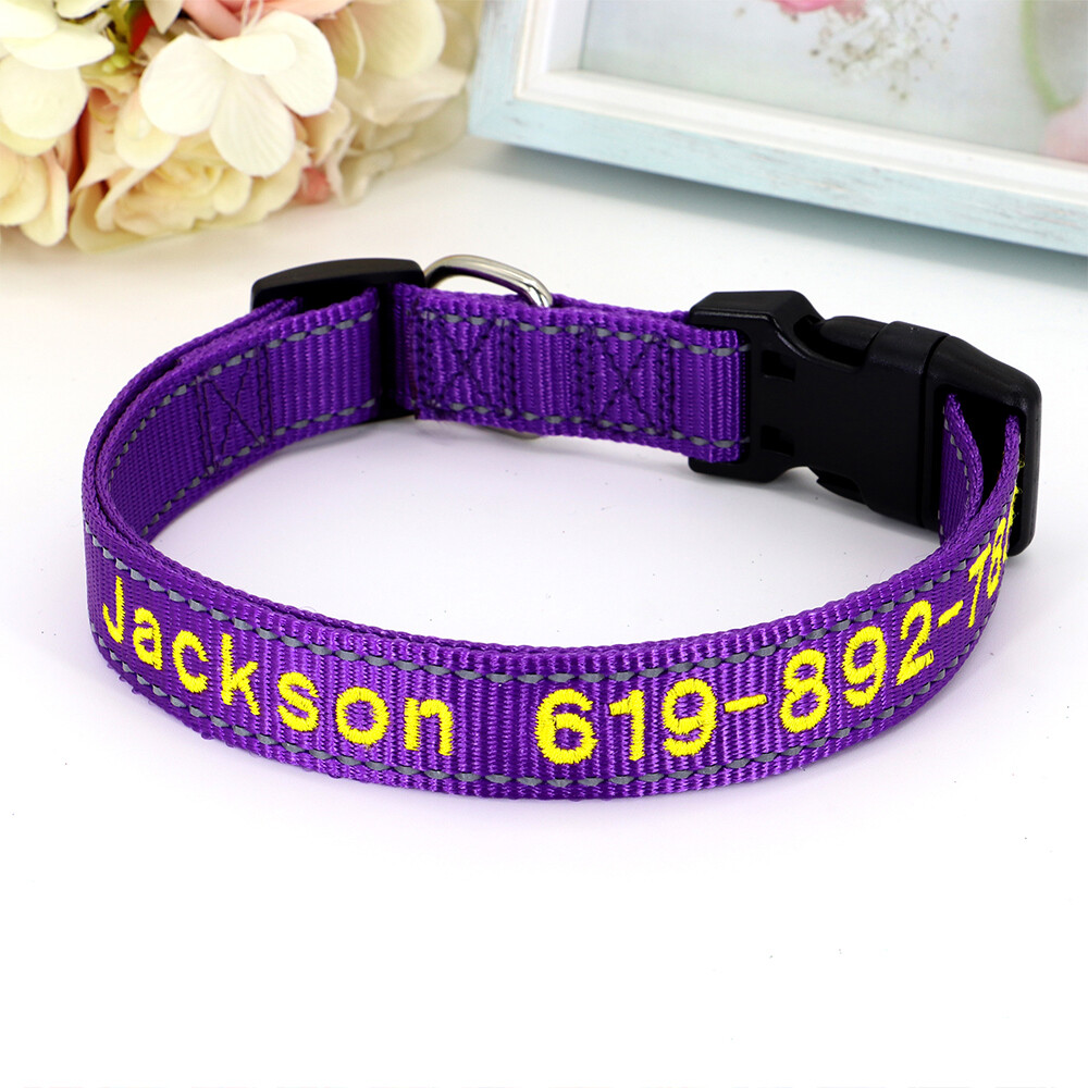 Custom Personalized Dog Collar Embroidered Pet ID Name Number Reflective Nylon