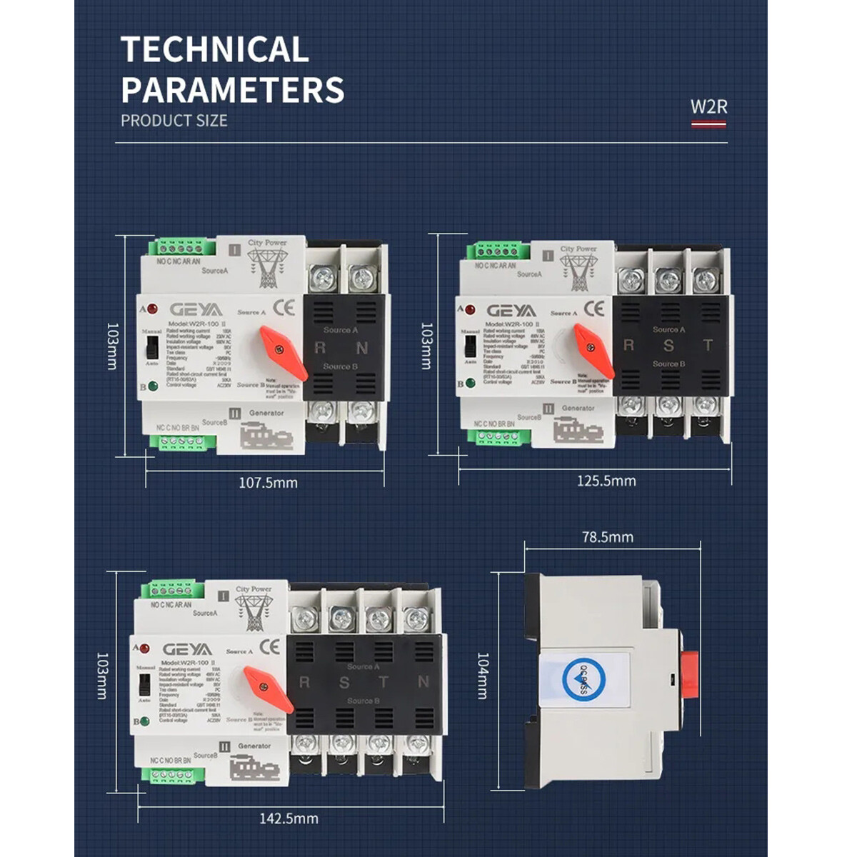 GEYA ATS PC Dual Power Automatic Power 2Pole 100A 220V Transfer Switch Grid NEW