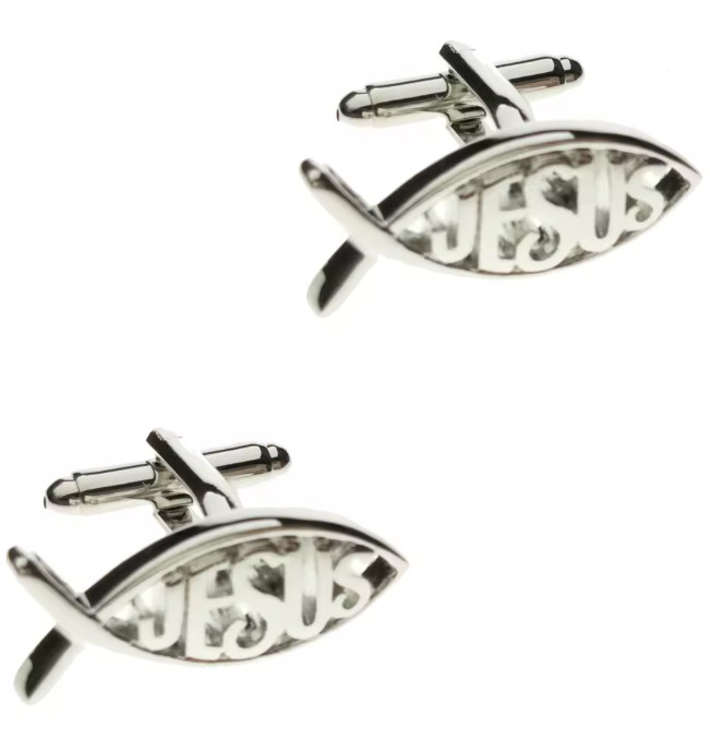The Jesus fish Ichthys Stainless Steel Cuff Links Dress Shirt Cufflinks
