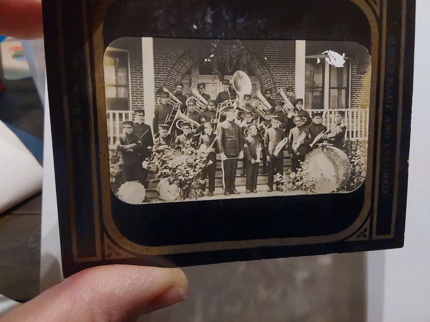 Indian School Band Glass Magic Lantern Slide Native American