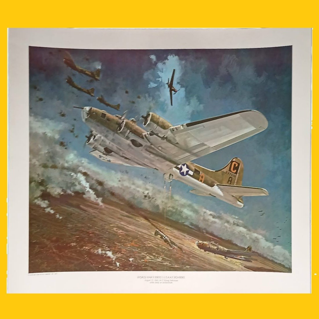 Laminated WWII Series 1 The Bombers B-17 Flying Fortress Print Deneen 23x19 1970