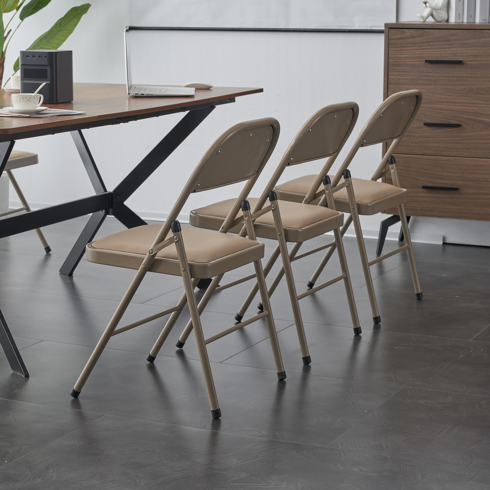 6 PCS Folding Chairs with High-Quality Padded Fabric Seat Heavy Duty Metal Frame