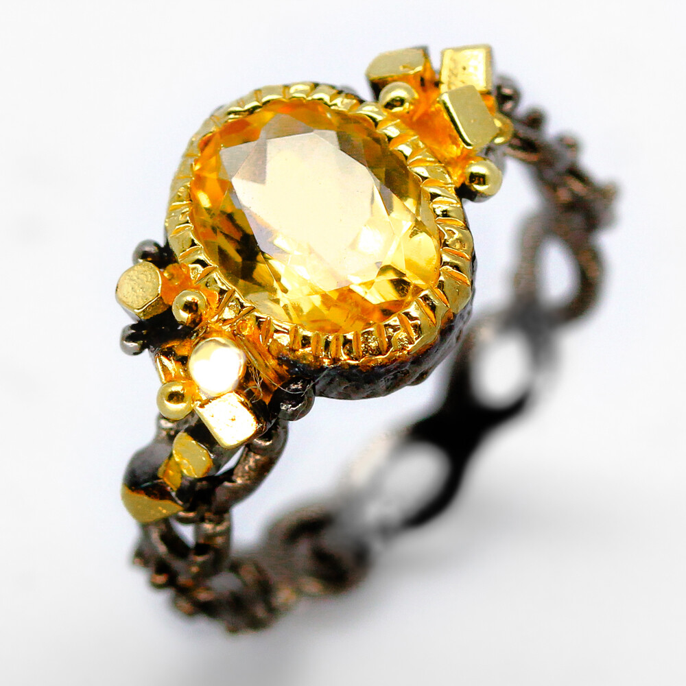 Handmade style Vintage Nautral Citrine 925 Sterling Silver Ring / RVS07