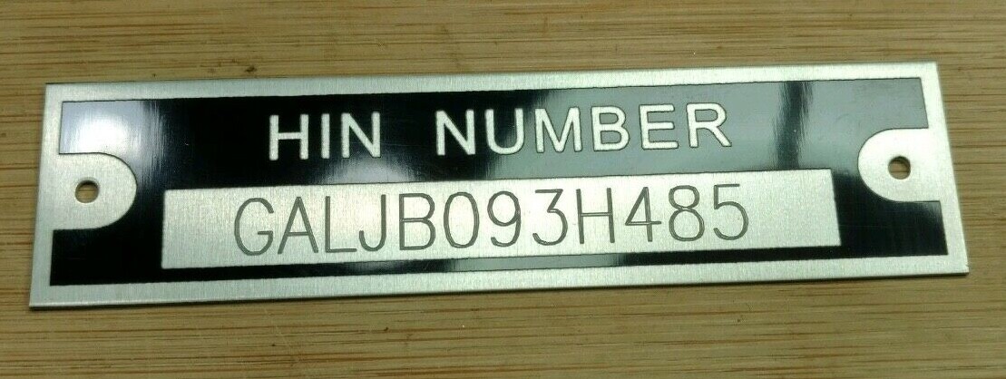 Engraved Premium Quality HIN HULL ID Number Tag Data Plate Boat Yacht