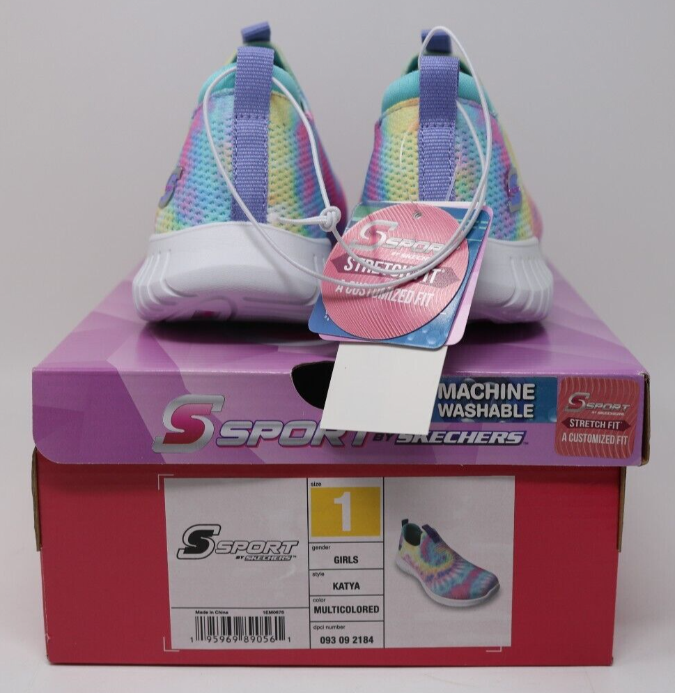 S Sport by Sketchers Katya Multicolored TYE DYE Slip On Shoes Girl's Size 1 NWB
