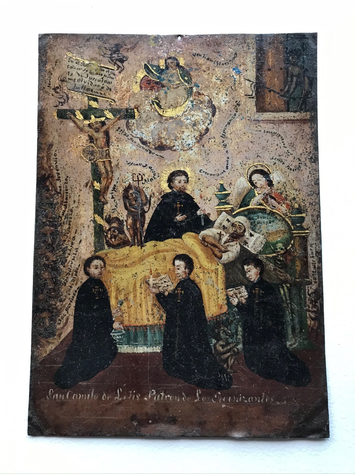 antique retablo mexico spanish colonial art oil on tin