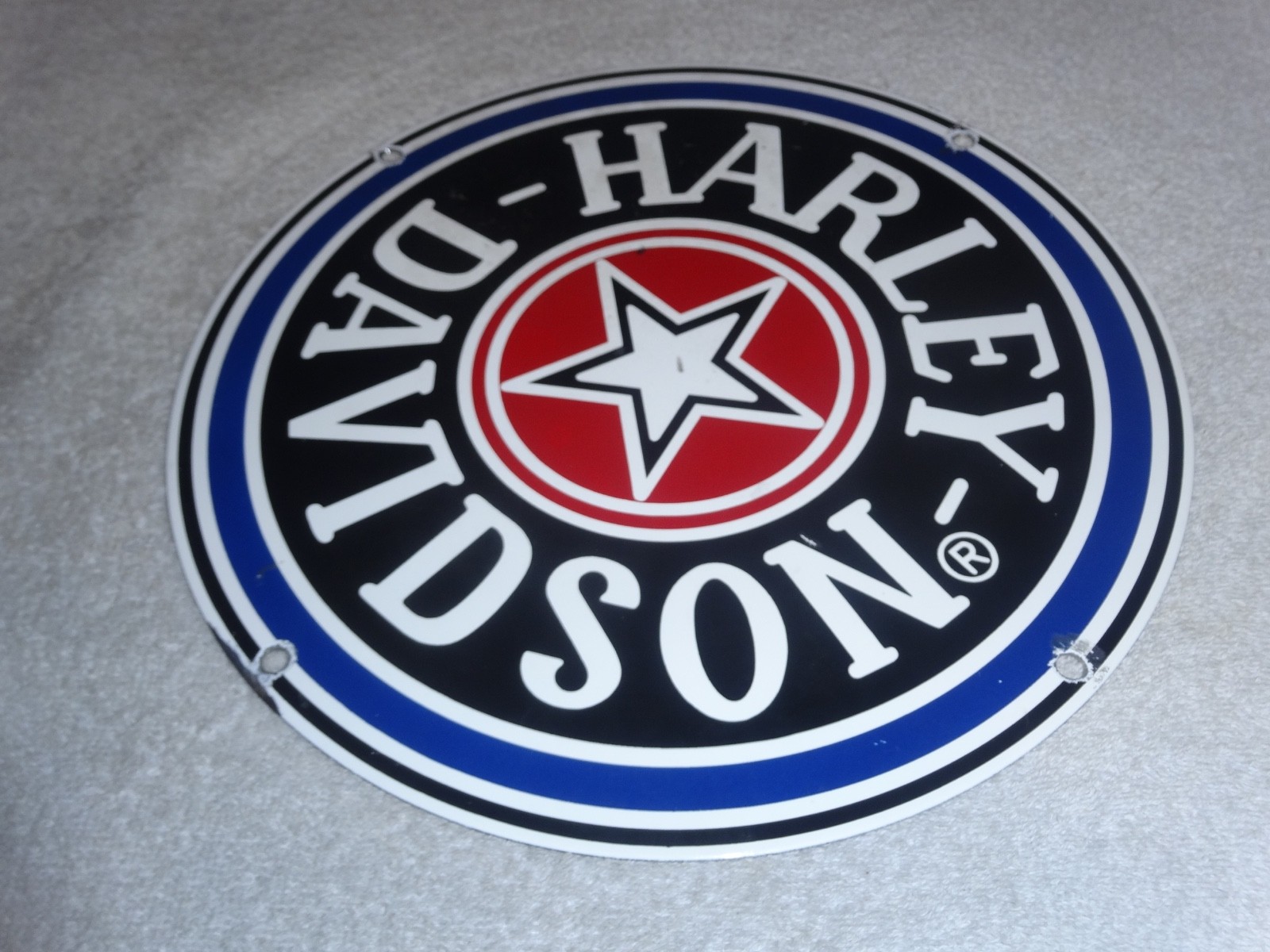 VINTAGE HARLEY DAVIDSON MOTORCYCLE 11 1/4" PORCELAIN METAL GASOLINE OIL HOG SIGN